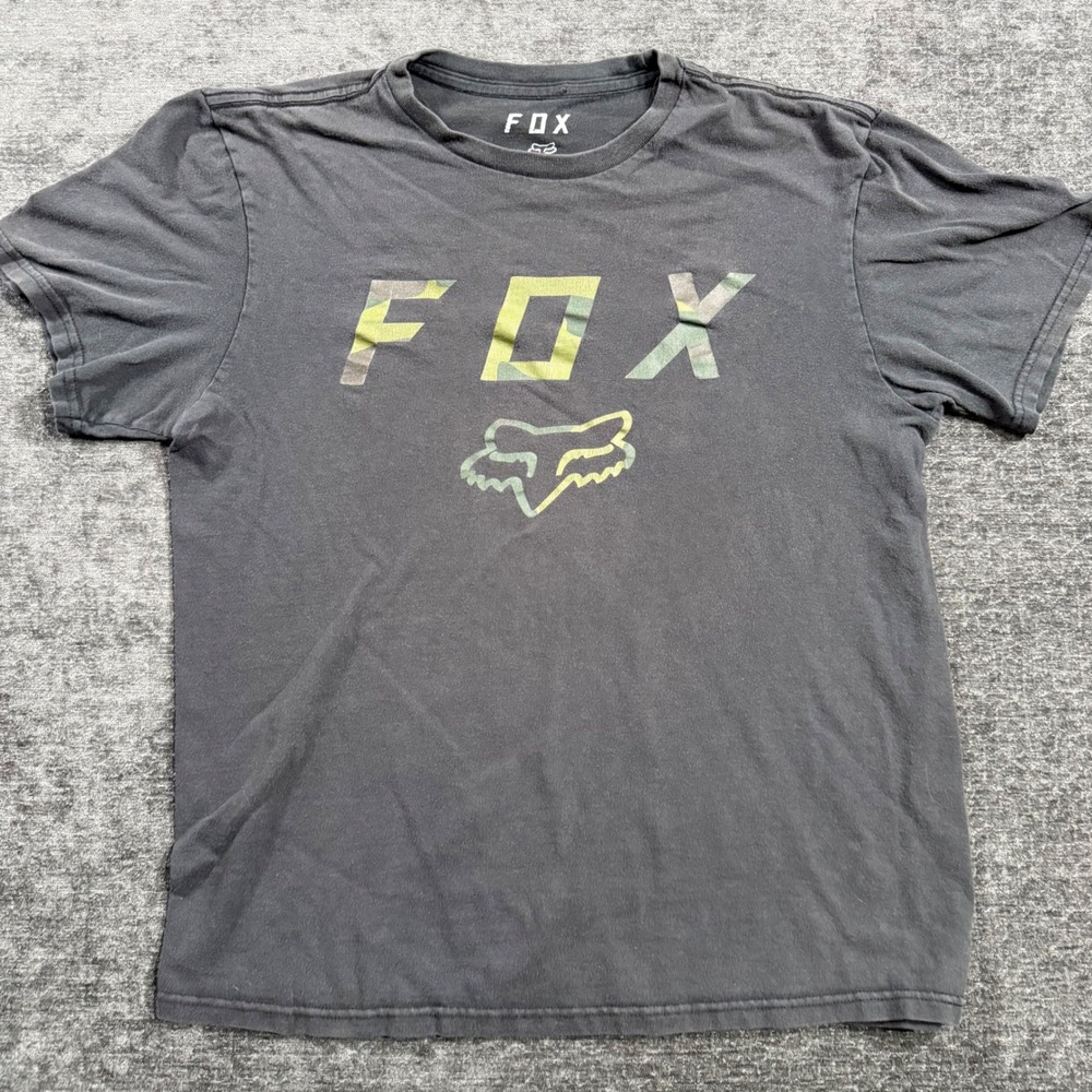 Fox Racing Mens TShirt M Black Camo Logo Graphic Motocross Standard Fit Cotton